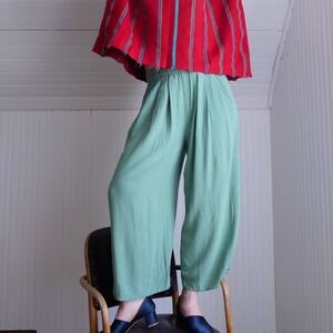 Vintage 1980s Eileen Fisher sage green rayon wide leg lounge pants
